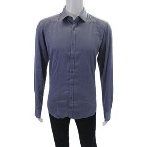 Sand Mens Cotton Houndstooth Collared Button Up Shirt Blue Size 43